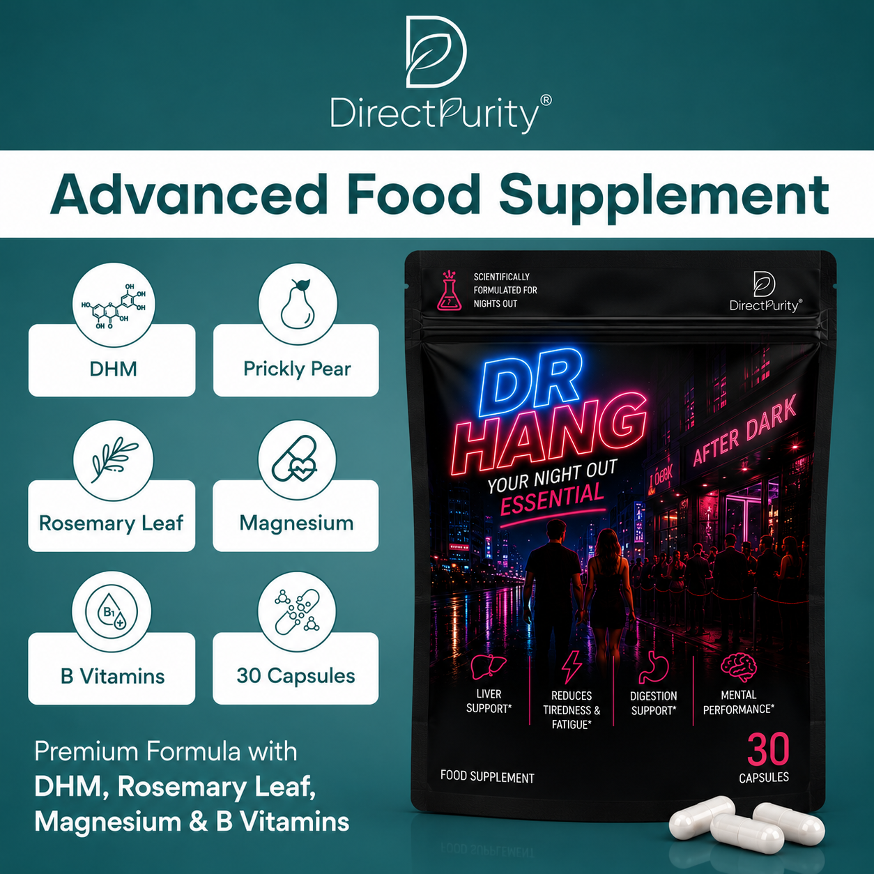 Dr Hang - Liver Support Supplement – DHM, Rosemary Leaf, prickly Pear ,Magnesium & B Vitamins – 30 Capsules – Full Liver Detox & Recovery Formula