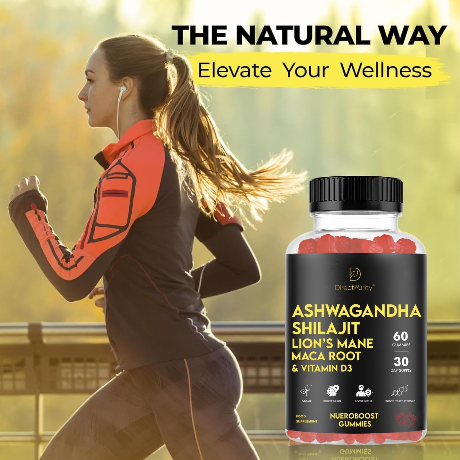 NueroBoost™ 5‑in‑1 Wellness Gummies – Ashwagandha 500 mg, Shilajit 600 mg, Lion’s Mane 600 mg, Maca Root 100 mg & Vitamin D3 20 mg – 60 Count – Stress, Focus, Energy & Immune Support
