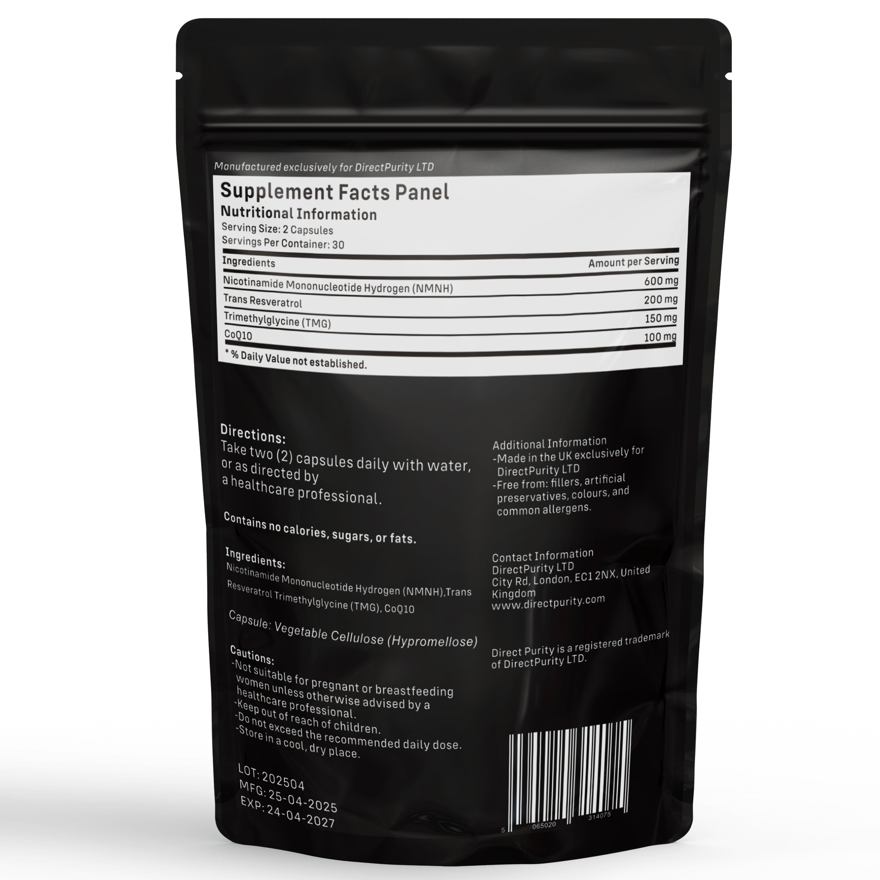 NMNH Supplement 600 mg, with Trans Resveratrol, CoQ10 and TMG, NMNH and resveratrol Supplements May Support Cellular Health and Healthy Aging. Boost Vitality and Combat Aging.