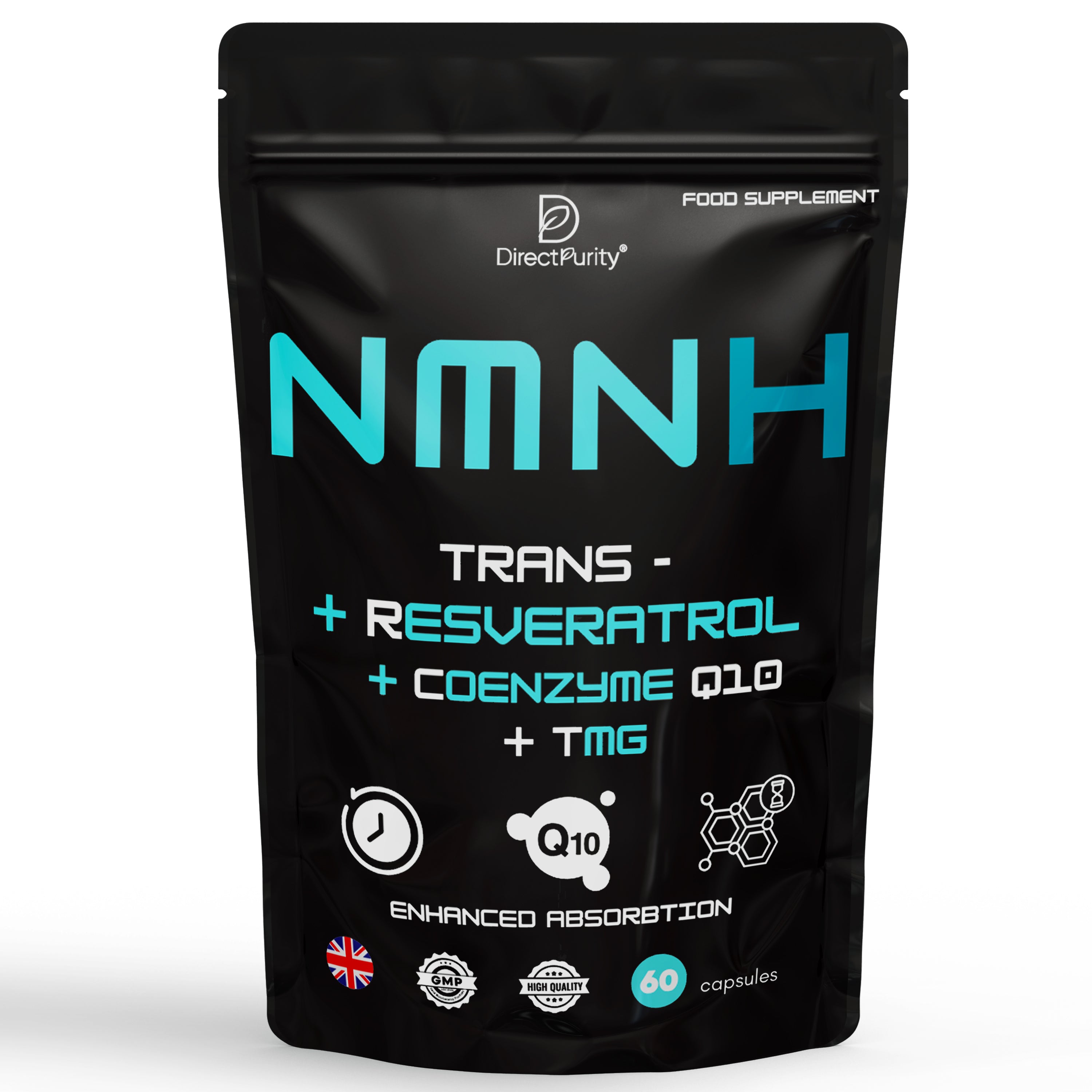 NMNH Supplement 600 mg, with Trans Resveratrol, CoQ10 and TMG, NMNH and resveratrol Supplements May Support Cellular Health and Healthy Aging. Boost Vitality and Combat Aging.
