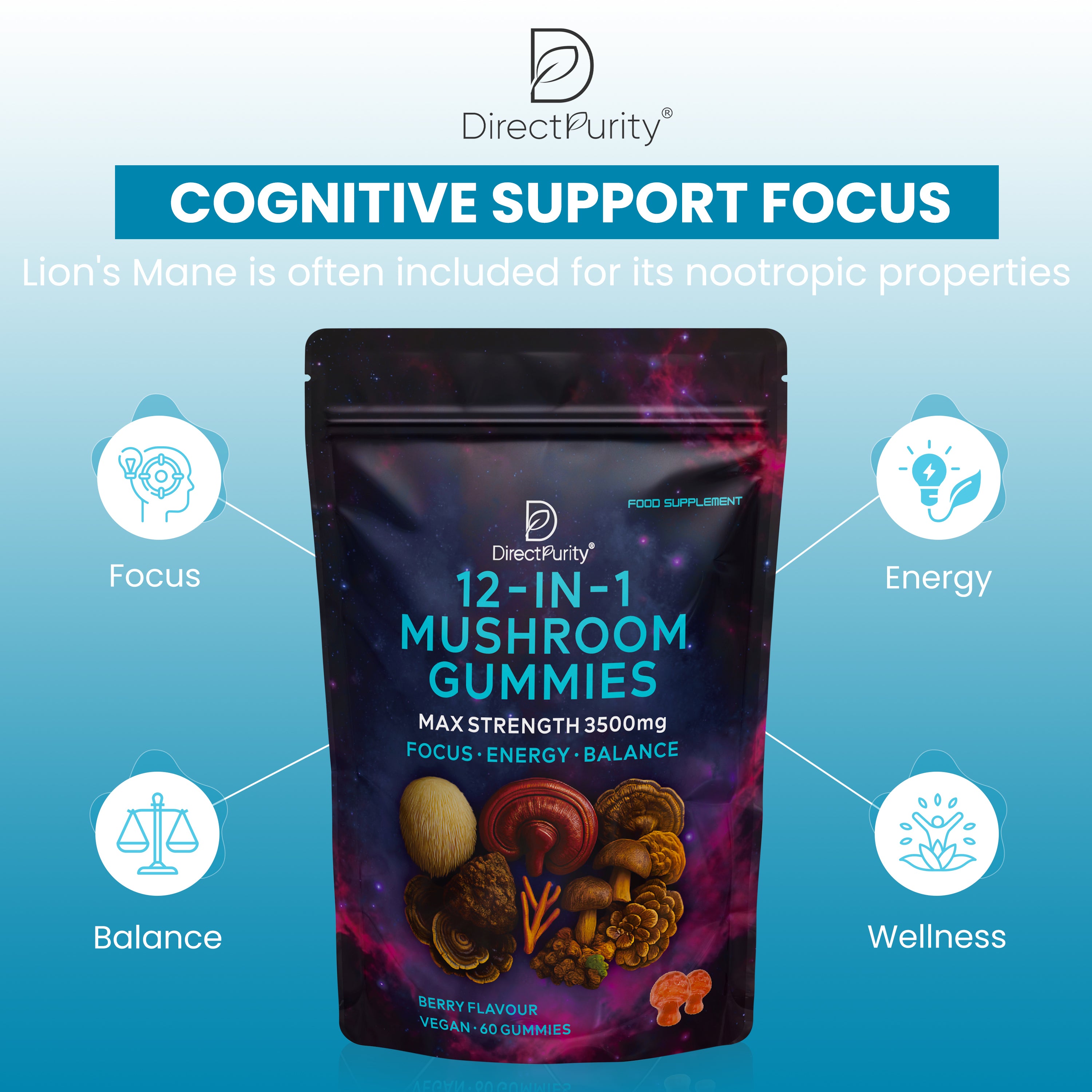 12-in-1 Mushroom Gummies Complex – 3500mg Includes,Lions Mane, Cordyceps, Mushrooms – Premium Mushroom Supplement – Natural Nootropic & Immune Support – Vegan Gummies