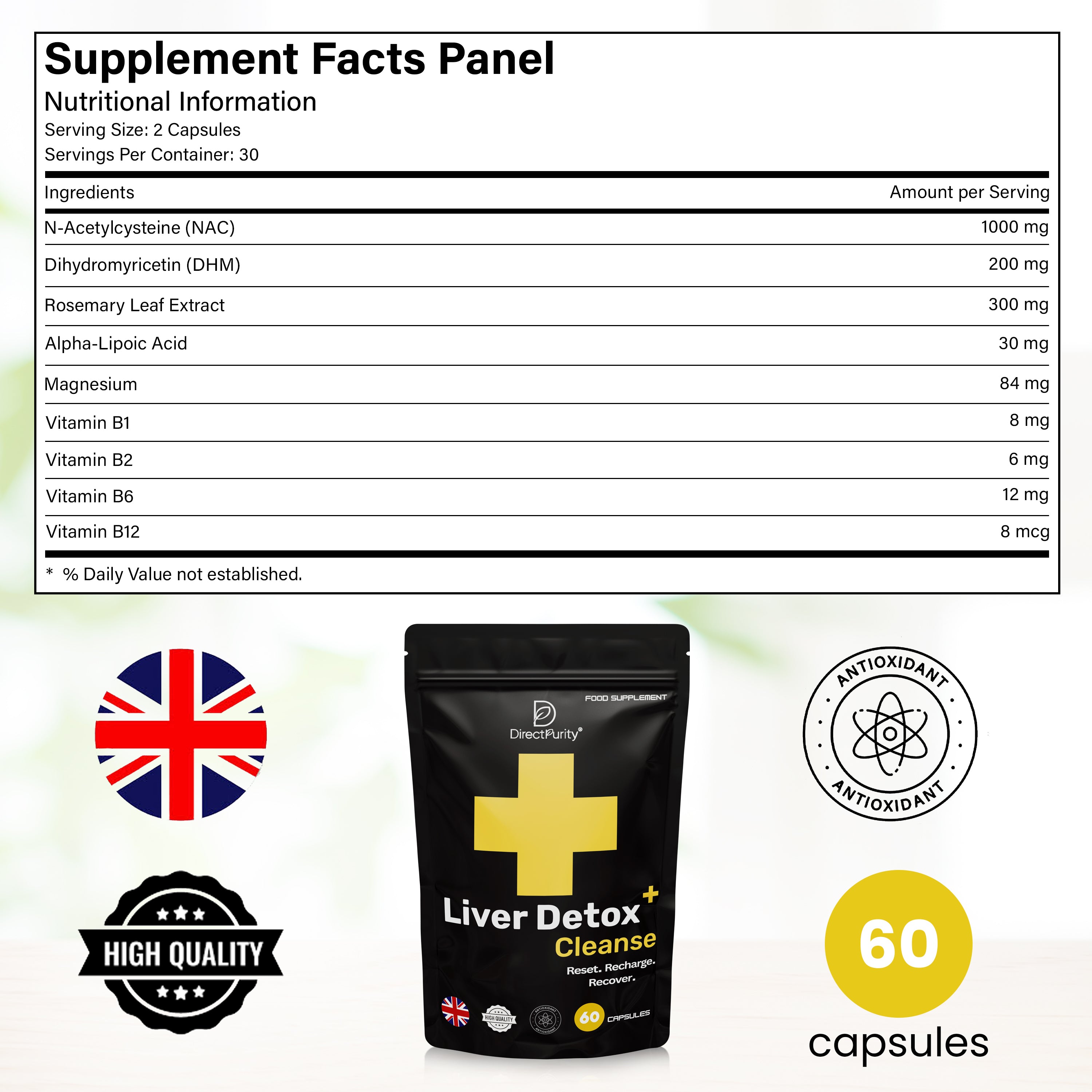 Liver Detox & Support – DHM, Rosemary Extract, Magnesium, B Complex – 60 Capsules – Natural Cleanse, Repair & Recovery Formula for Daily Wellness .