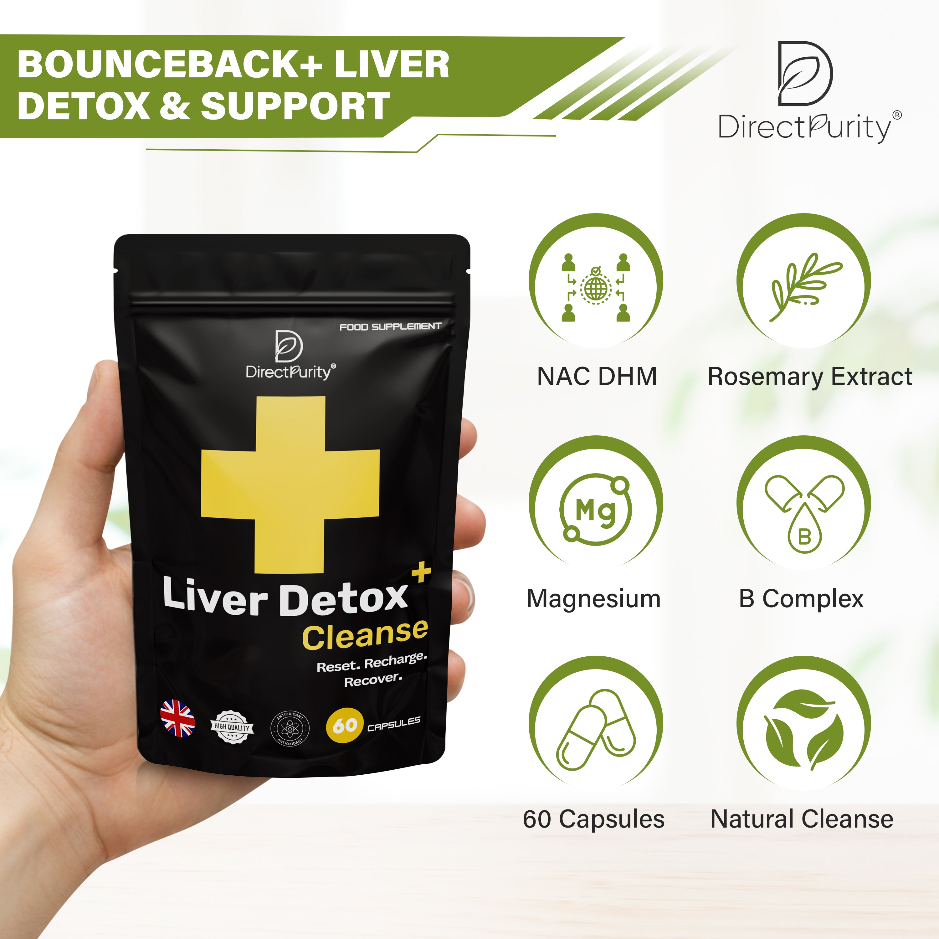 Liver Detox & Support – DHM, Rosemary Extract, Magnesium, B Complex – 60 Capsules – Natural Cleanse, Repair & Recovery Formula for Daily Wellness .