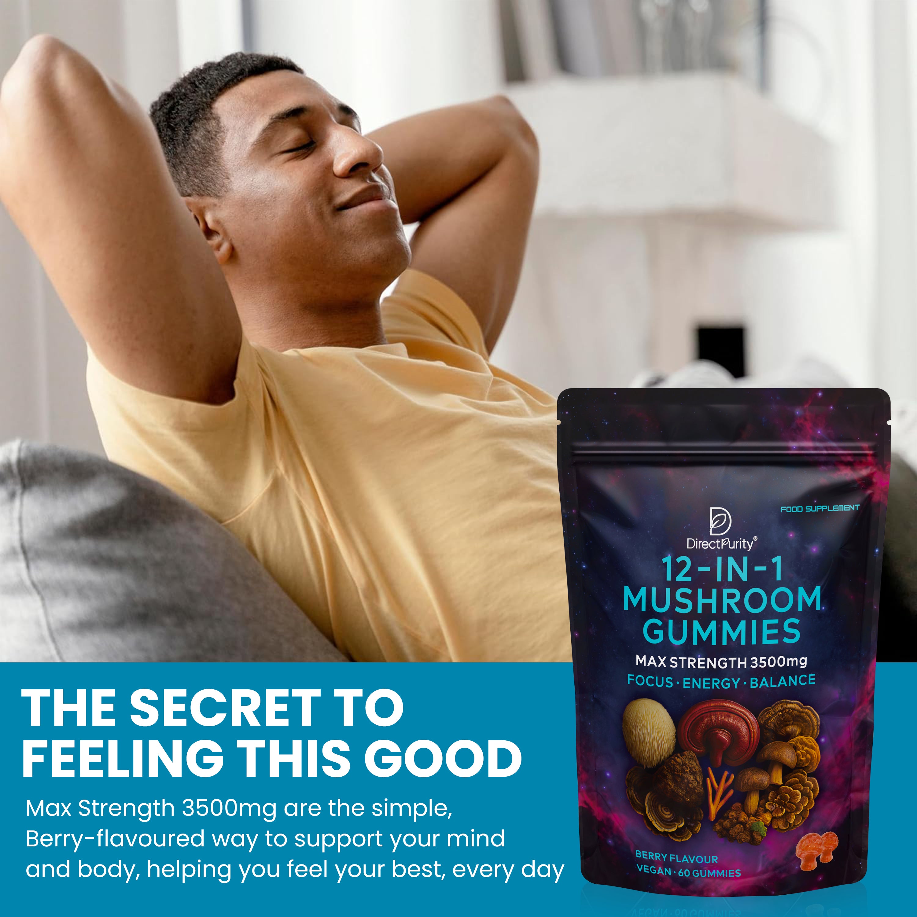 12-in-1 Mushroom Gummies Complex – 3500mg includes ,Lions Mane and Reishi Mushrooms – Premium Mushroom Supplement – Natural Nootropic & Immune Support – Vegan Gummies