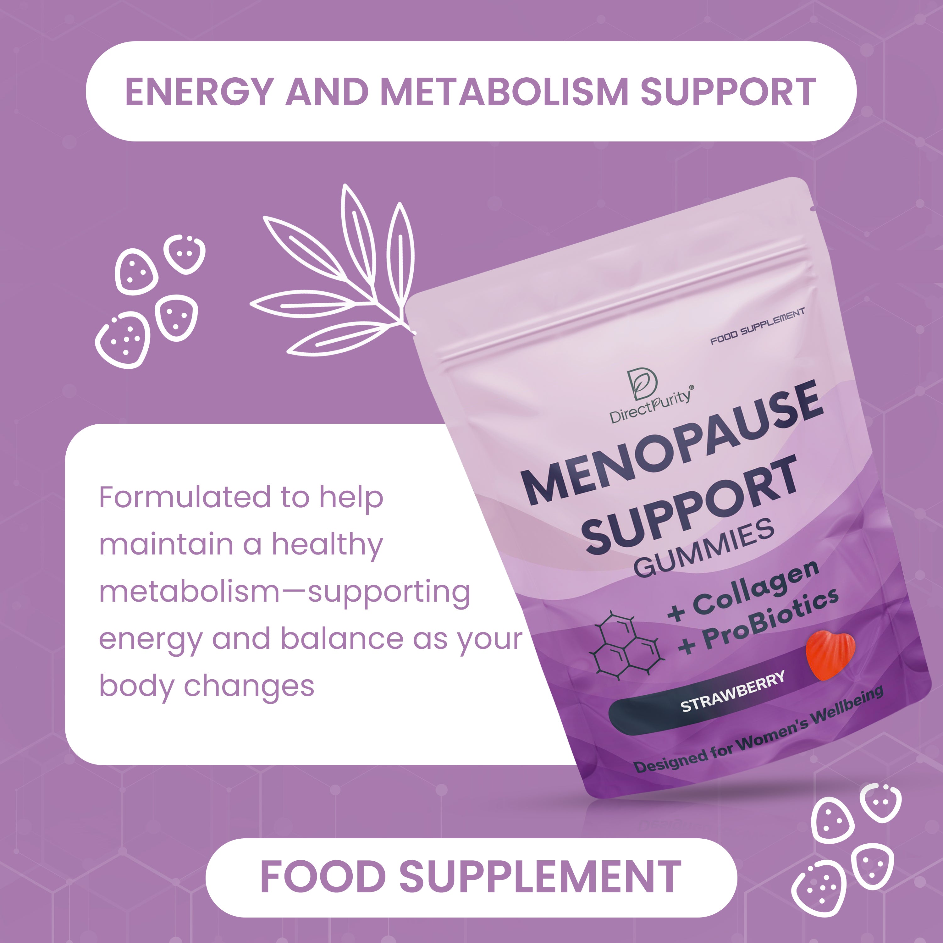 Menopause Support Gummies with Collagen & Probiotics – Sage, Red Clover, Ashwagandha, Lions Mane, Biotin & Hyaluronic Acid – Vitamin B6, D3, C, Zinc & Magnesium – 60 Gummies