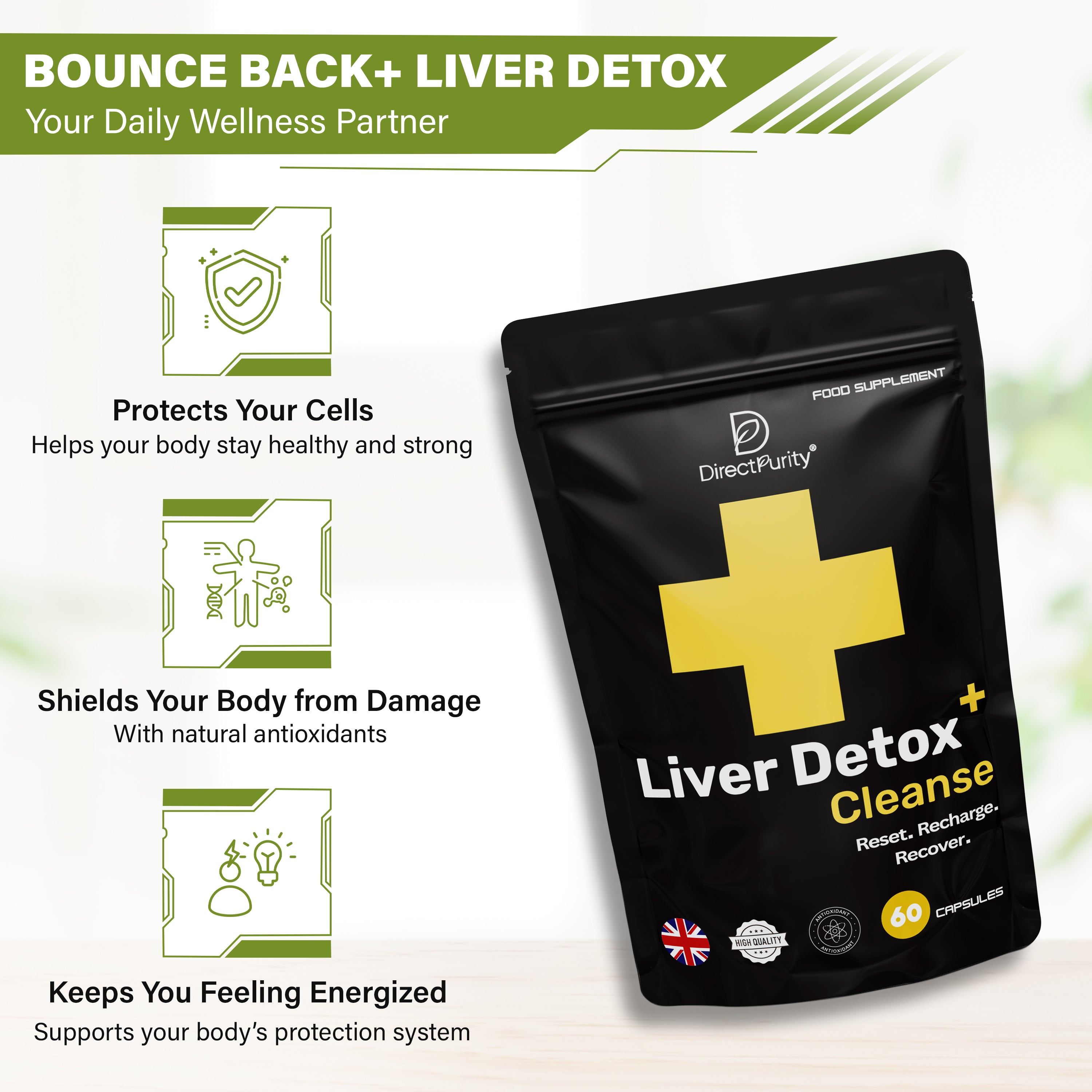 Liver Detox & Support – DHM, Rosemary Extract, Magnesium, B Complex – 60 Capsules – Natural Cleanse, Repair & Recovery Formula for Daily Wellness .
