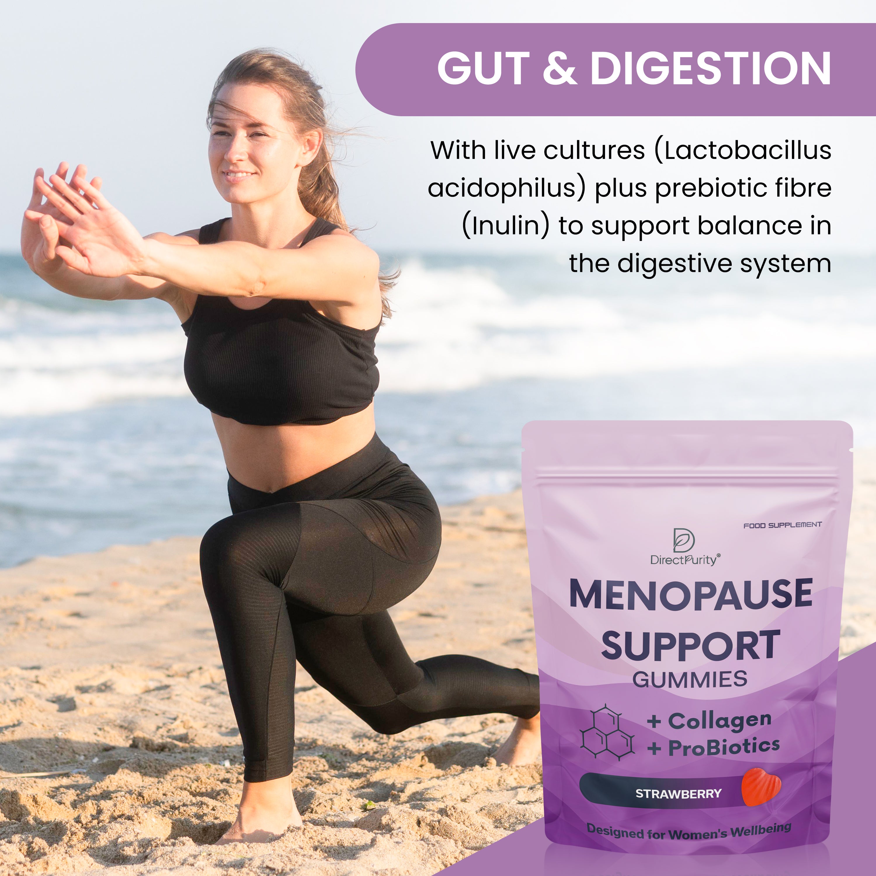 Menopause Support Gummies with Collagen & Probiotics – Sage, Red Clover, Ashwagandha, Lions Mane, Biotin & Hyaluronic Acid – Vitamin B6, D3, C, Zinc & Magnesium – 60 Gummies