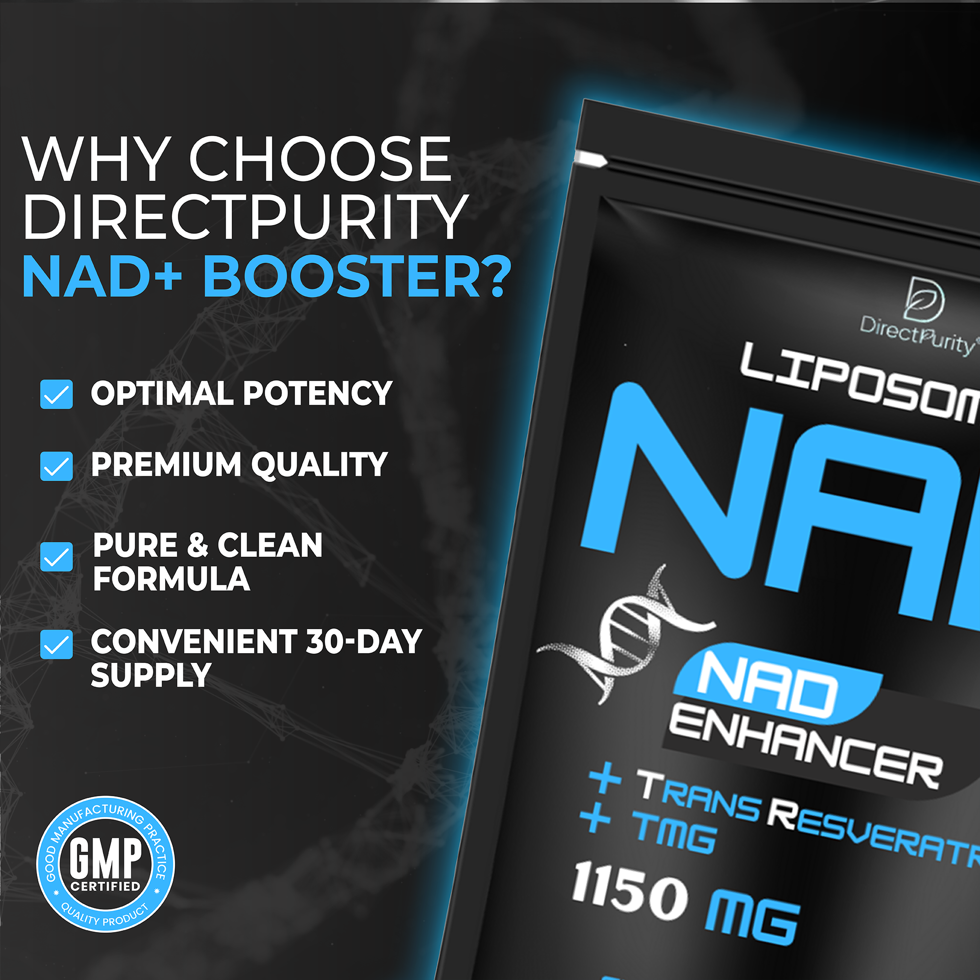 NAD Supplement 1150 mg, with Trans Resveratrol, Liposomal and TMG,NAD and resveratrol