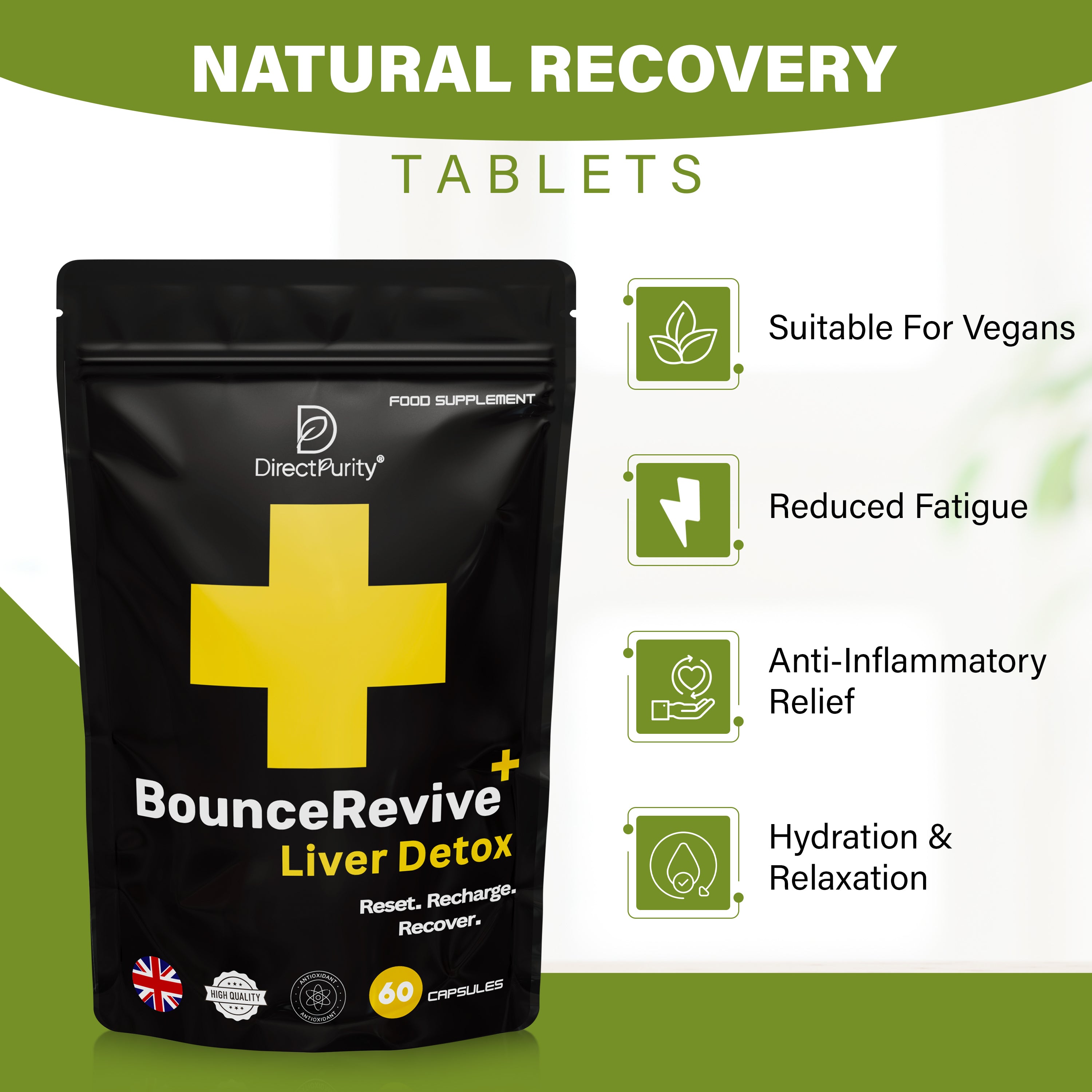 BounceRevive+ Liver Detox & Support – NAC, DHM, Rosemary Extract, Magnesium, B Complex – 60 Capsules – Natural Cleanse, Repair & Recovery Formula for Daily Wellness .