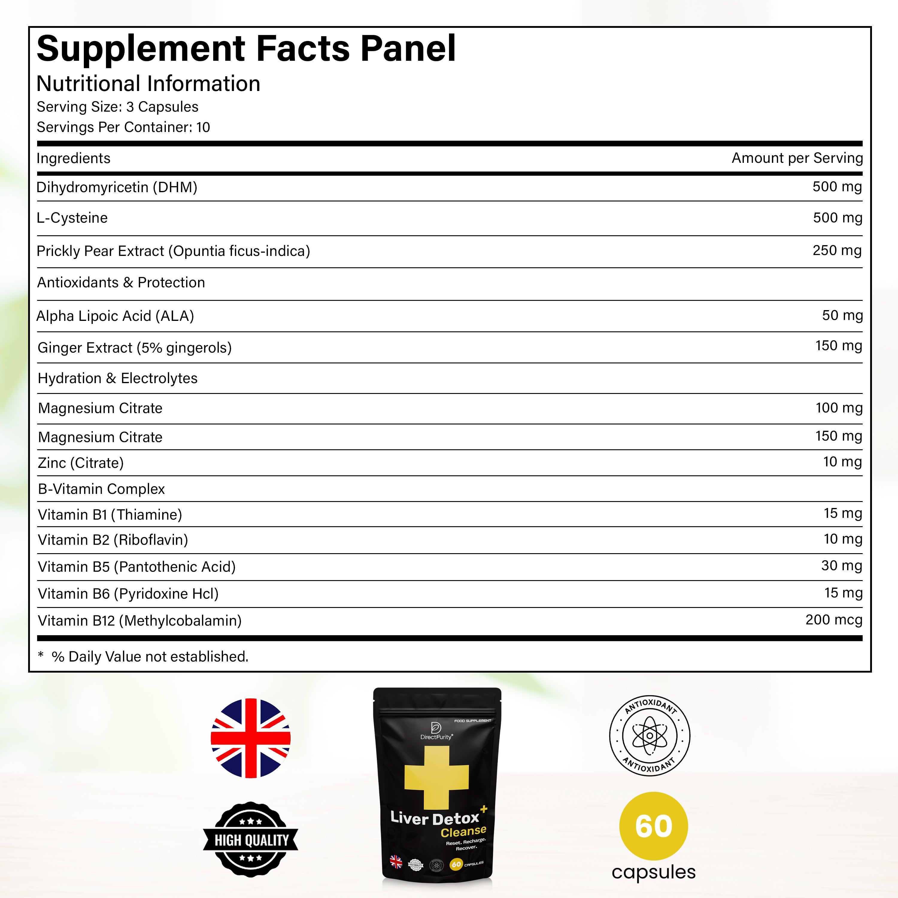 Liver Detox & Support – DHM, Rosemary Extract, Magnesium, B Complex – 60 Capsules – Natural Cleanse, Repair & Recovery Formula for Daily Wellness .