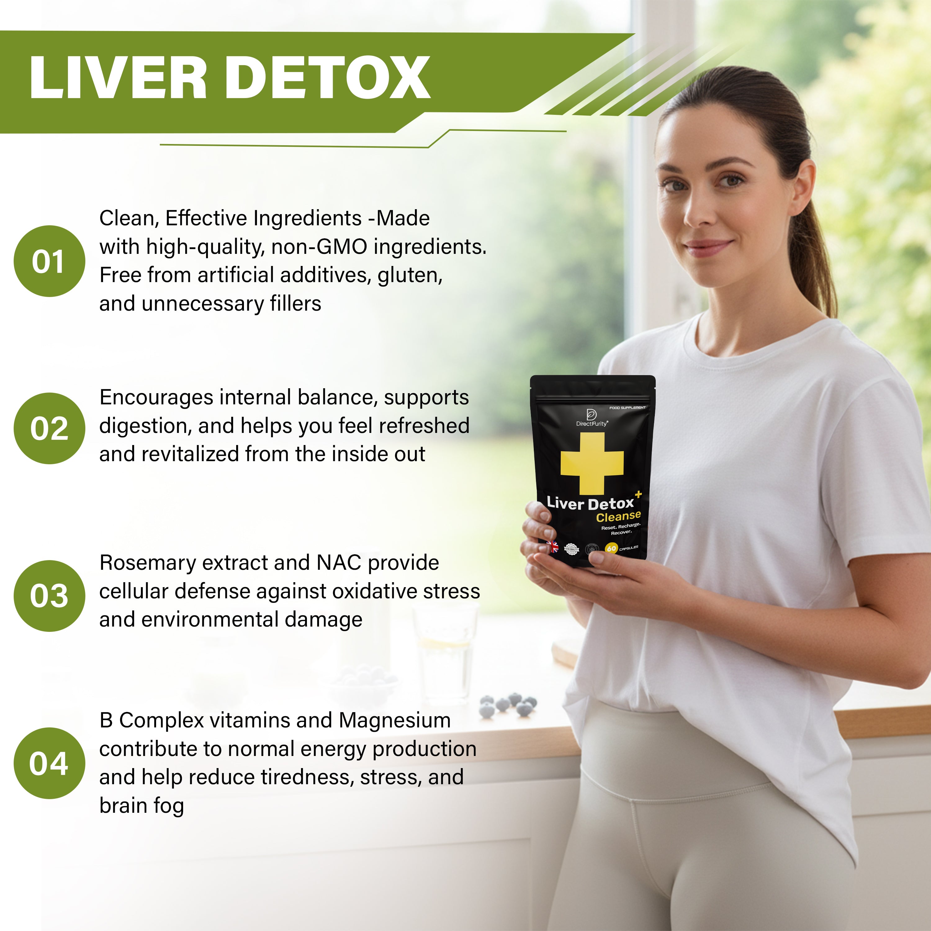 Liver Detox & Support – DHM, Rosemary Extract, Magnesium, B Complex – 60 Capsules – Natural Cleanse, Repair & Recovery Formula for Daily Wellness .