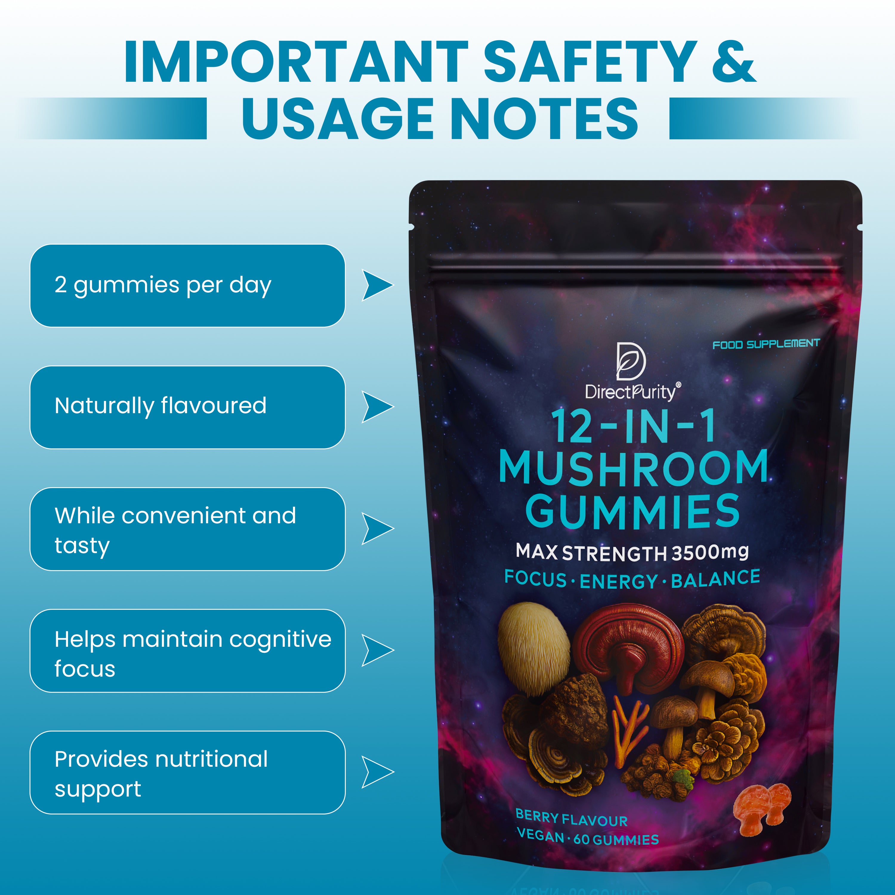 12-in-1 Mushroom Gummies Complex – 3500mg Includes,Lions Mane, Cordyceps, Mushrooms – Premium Mushroom Supplement – Natural Nootropic & Immune Support – Vegan Gummies