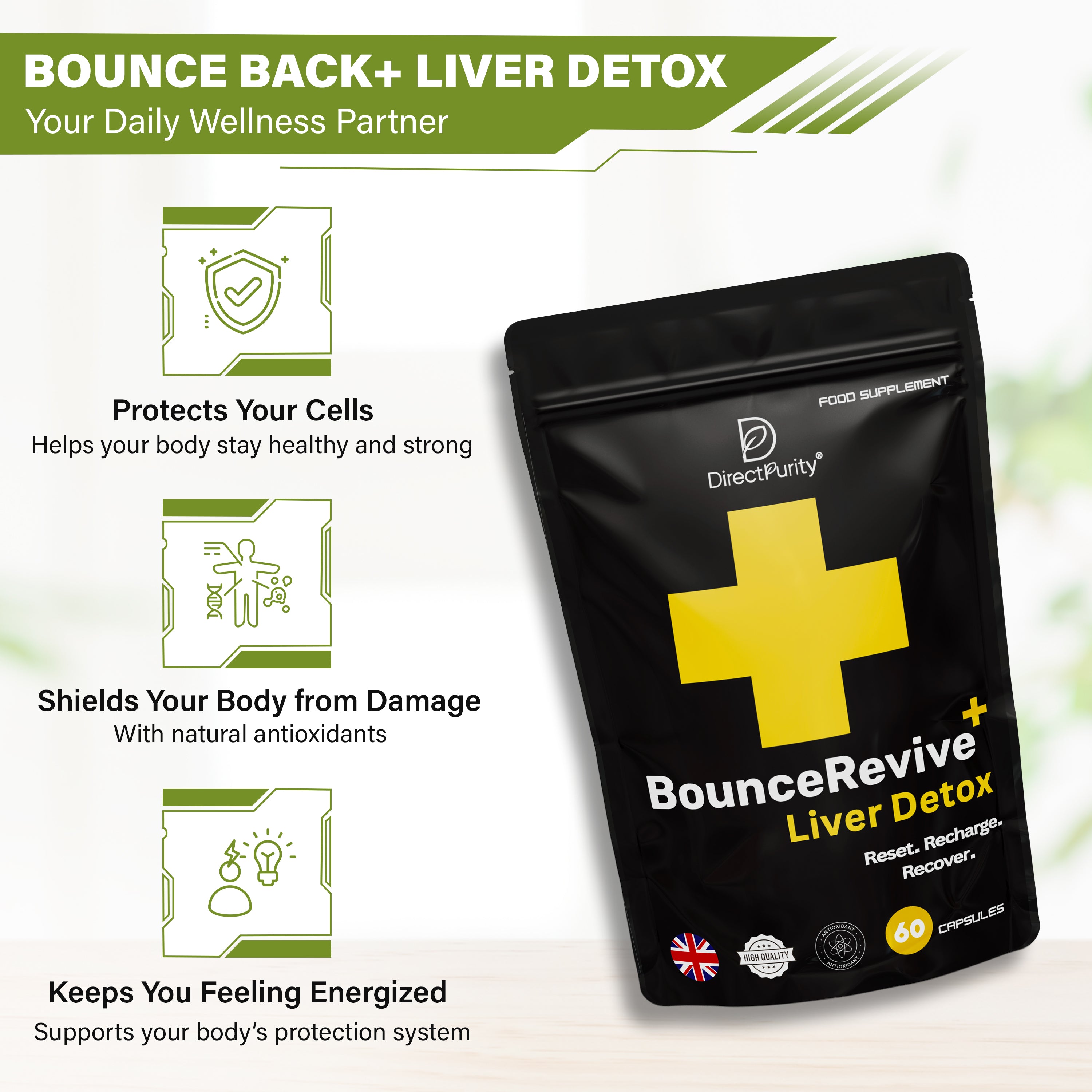 BounceRevive+ Liver Detox & Support – NAC, DHM, Rosemary Extract, Magnesium, B Complex – 60 Capsules – Natural Cleanse, Repair & Recovery Formula for Daily Wellness .